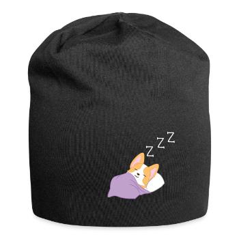 Corgi - Corgi T-Shirt - Schlafen - Morgenmuffel - Jersey-Beanie - Schwarz - Vorne
