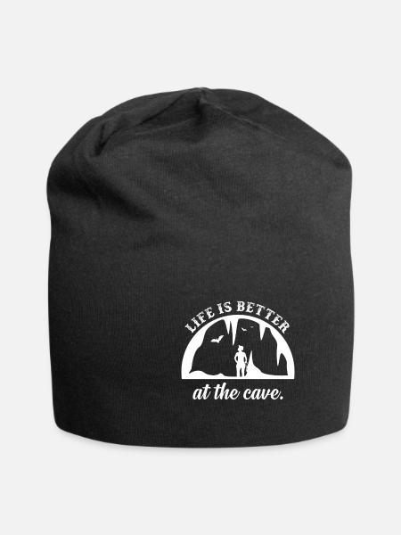 Das Leben ist besser in der Höhle Geschenk Hobby - Jersey-Beanie - Schwarz