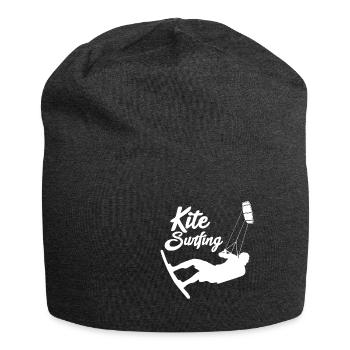 Kite surfer on stand - blue color - Jersey Beanie - charcoal grey - Front
