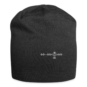 Airplane Heartbeat Pulse Pilot Flight Gift - Jersey Beanie - charcoal grey - Front