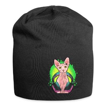 Sphynx Katze Kitten Kopfhörer Musik Geschenk - Jersey-Beanie - Schwarz - Vorne