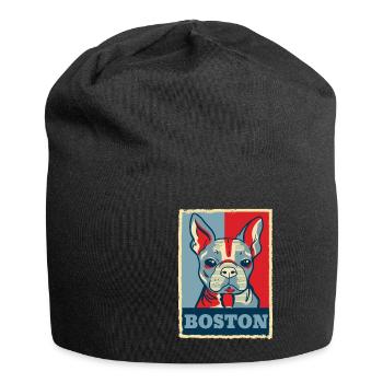 Boston Terrier Hund Retro Vintage Obama Geschenk - Jersey-Beanie - Schwarz - Vorne