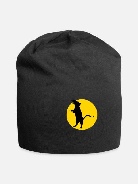rat and moon - Jersey Beanie - black