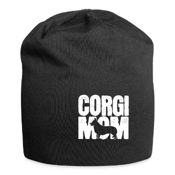 Corgi-Mutter - Jersey-Beanie - Schwarz - Vorne