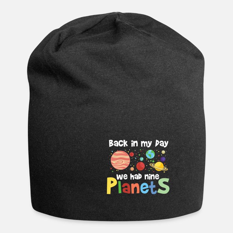 Nine planets pluto saying nerd outer space logo - Jersey Beanie - black