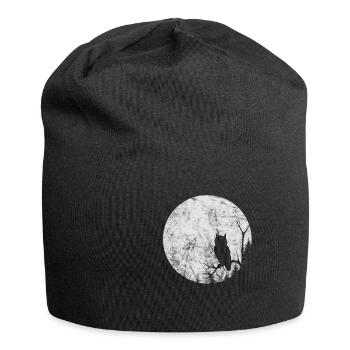 Moon with Owl in Forest, Night, Halloween Gift - Jersey Beanie - black - Front