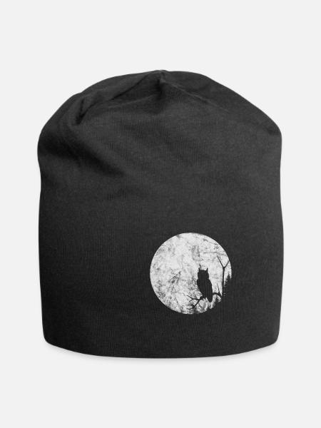 Mond mit Eule im Wald, Nacht, Halloween Geschenk - Jersey-Beanie - Schwarz