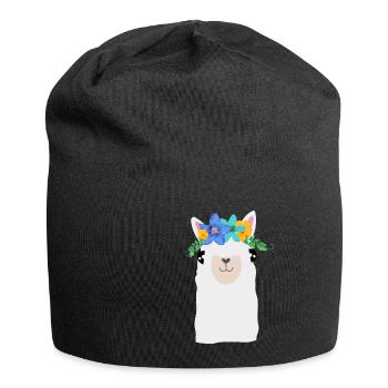 Alpaga avec des fleurs - Bonnet en jersey - noir - Devant