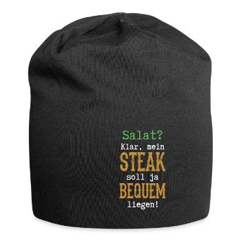 Salat Klar mein Steak soll ja bequem liegen BBQ - Jersey-Beanie - Schwarz - Vorne