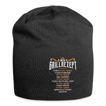 Mein Grillrezept Grillen BBQ und Bier trinken - Jersey-Beanie - Schwarz - Vorne