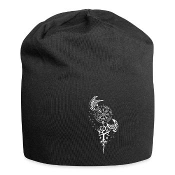 Nordische Symbolik - Runen, Vevisir, Raben - Jersey-Beanie - Schwarz - Vorne