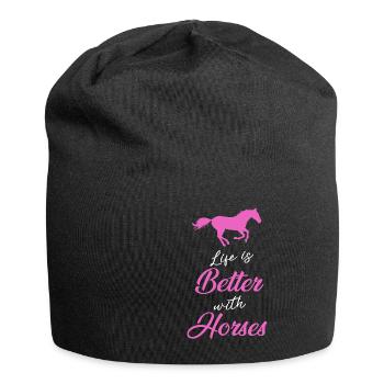 Cheval cheval d'équitation | conception - Bonnet en jersey - noir - Devant