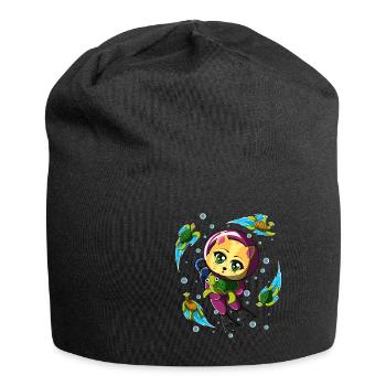 doux chat qui plonge avec des tortues - Bonnet en jersey - noir - Devant