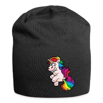 furzendes Regenbogeneinhorn - Jersey-Beanie - Schwarz - Vorne