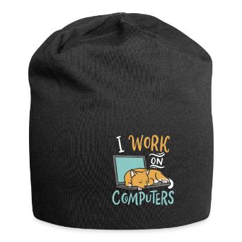 I Work on Computers Cat IT Developer Shirt - Jersey Beanie - black - Front