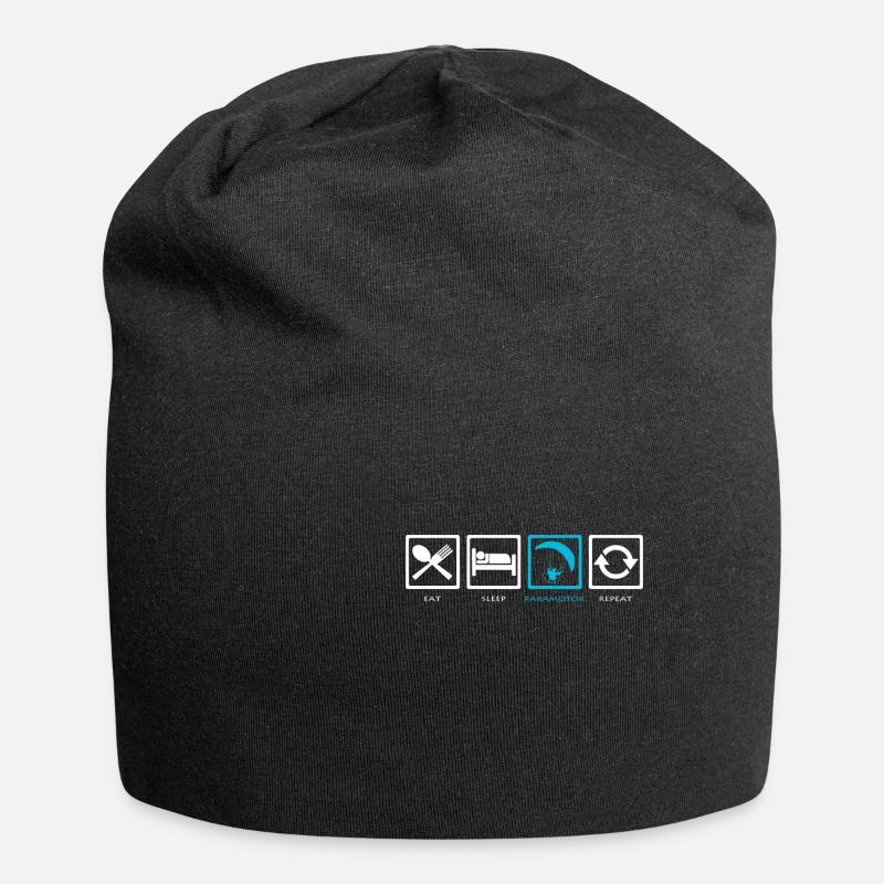 Essen Schlafen Paramotor Wiederholen geschenk - Jersey-Beanie - Schwarz