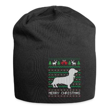 Weihnachts-Dackel - Jersey-Beanie - Schwarz - Vorne