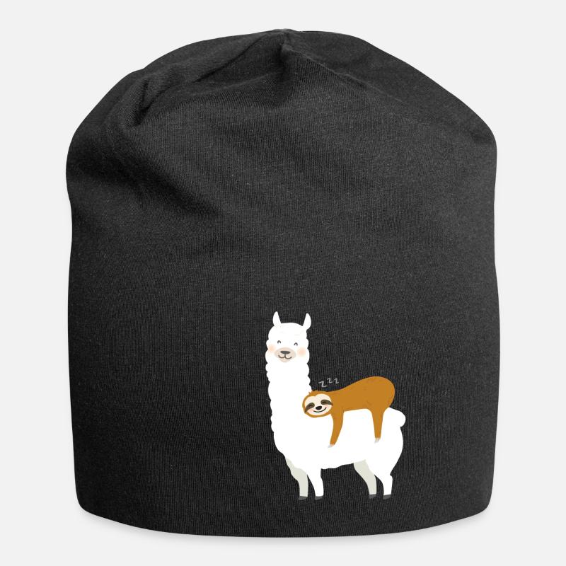 Faultier und Alpaka - Jersey-Beanie - Schwarz