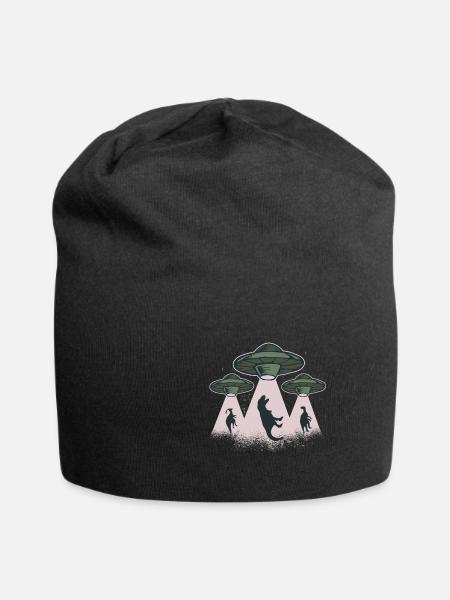 Funny Alien Dino kidnapping design gift - Jersey Beanie - black