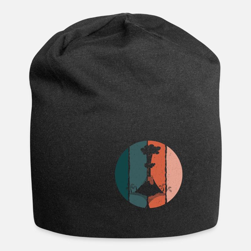 Cooles Vintages ausbrechendes Vulkan-Retro Wohnmobilgeschenk - Jersey-Beanie - Schwarz
