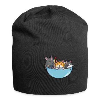 Anime-Ramen-Katze - Jersey-Beanie - Schwarz - Vorne