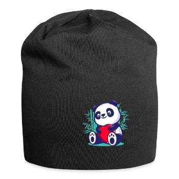 cute panda heart kawaii romantic valentine day - Jersey Beanie - black - Front