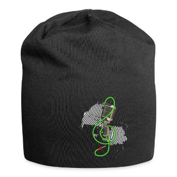 Retro Mikrofon Vintage Karaoke Sänger Podcast DJ - Jersey-Beanie - Schwarz - Vorne
