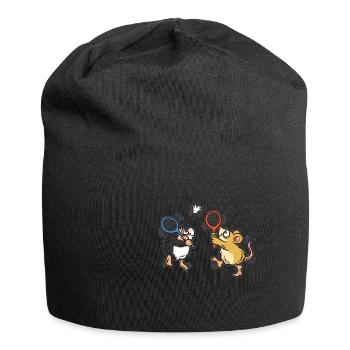 Igel Badminton Humor Cartoon Comic Kinder - Jersey-Beanie - Schwarz - Vorne