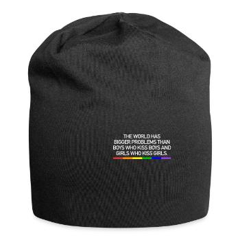 The World Has Bigger Problems Gay Pride LGBT LGBTQ - Jersey Beanie - black - Front