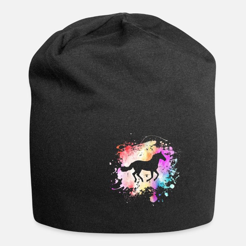 Pferd Im Farbklecks I Reiten Kunst Farbspritzer - Jersey-Beanie - Schwarz