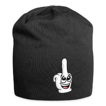 Lachender Mittelfinger Frecher Stinkefinger Humor - Jersey-Beanie - Schwarz - Vorne