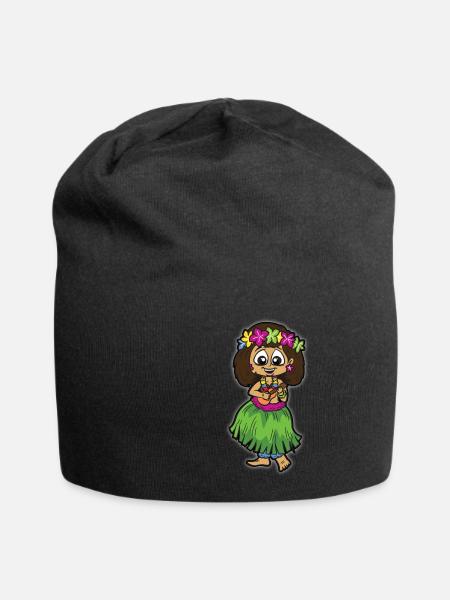 Hula Mädchen mit Bastrock Ukulele Blumenkette - Jersey-Beanie - Schwarz