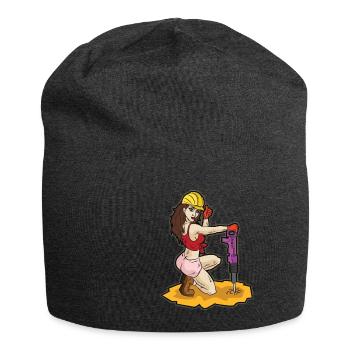 Sexy Bauarbeiterin mit Presslufthammer Erotik Bau - Jersey-Beanie - Anthrazit - Vorne