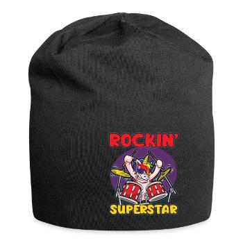 Humour de batteur de licorne rocker ROCKIN SUPERSTAR - Bonnet en jersey - noir - Devant