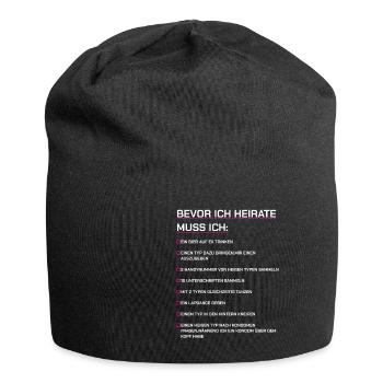 JGA Braut Hochzeit Checkliste - Jersey-Beanie - Schwarz - Vorne