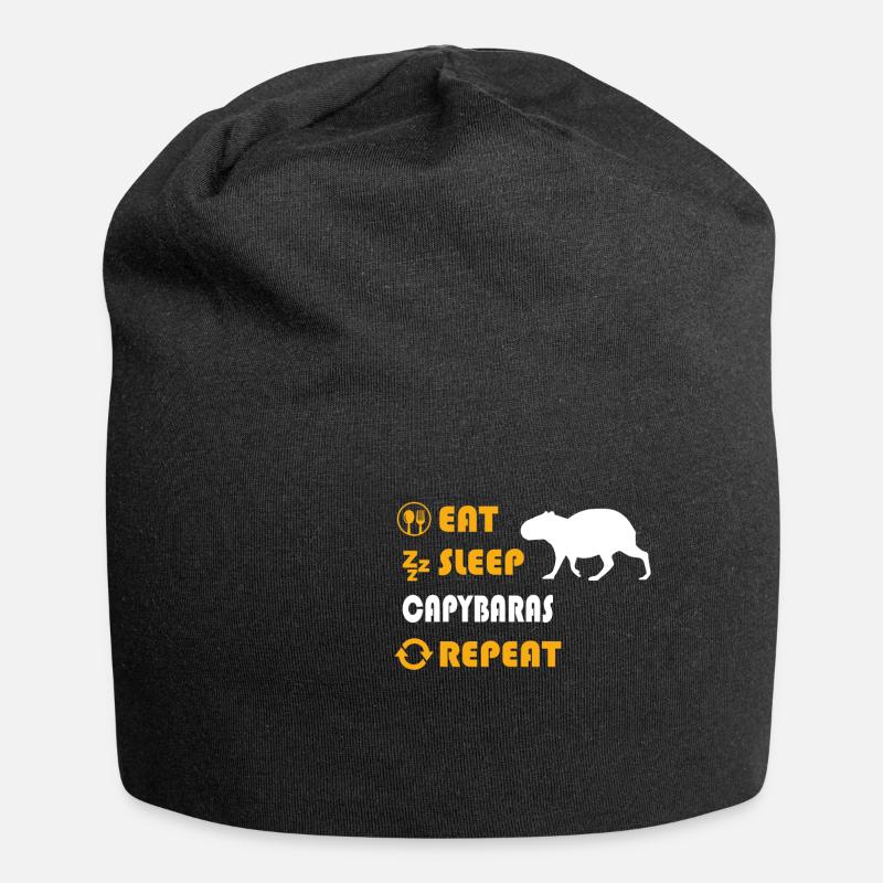 Eat. Sleep. Capybaras. Repeat. - Jersey Beanie - black