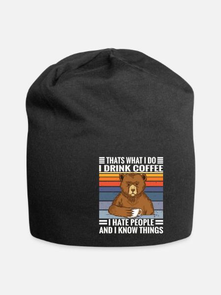 Coffee bear saying I Coffee, Hate People and know - Jersey Beanie - black