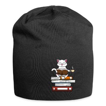 Chat livres et café mignon chaton - Bonnet en jersey - noir - Devant