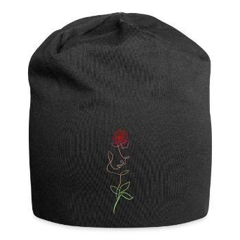 Woman's face and floral pink line - Jersey Beanie - black - Front