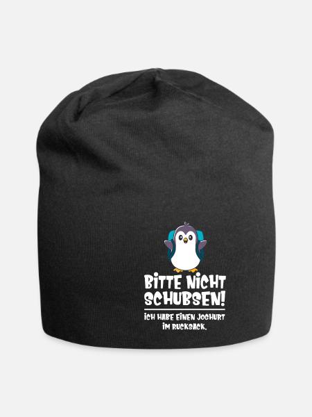 Kinder Bitte nicht schubsen Pinguin süß - Jersey-Beanie - Schwarz