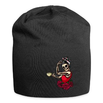 Coffee skeleton woman funny coffee love - Jersey Beanie - black - Front