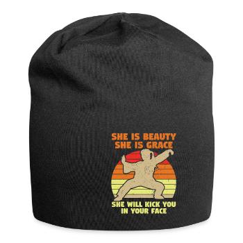 She Is Beauty She Is Grace She Kicks - Jersey Beanie - black - Front