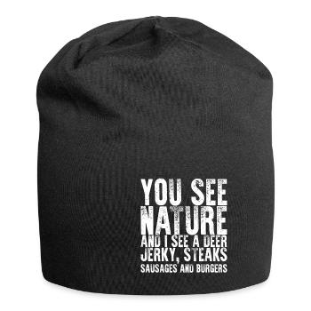You See Nature I See A Deer, Jerky, Steaks 2 - Jersey Beanie - black - Front