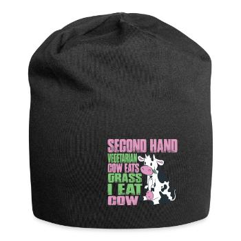 Second Hand Vegetarian, Cow Eats Grass, I Eat Cow - Jersey-Beanie - Schwarz - Vorne
