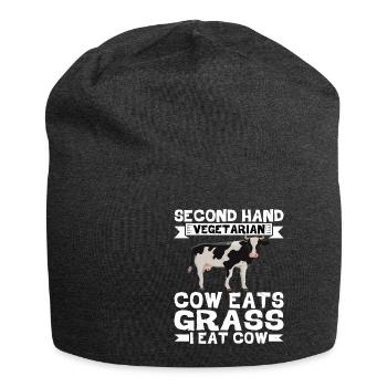 Second Hand Vegetarian, Cow Eats Grass, I Eat Cow2 - Jersey-Beanie - Anthrazit - Vorne