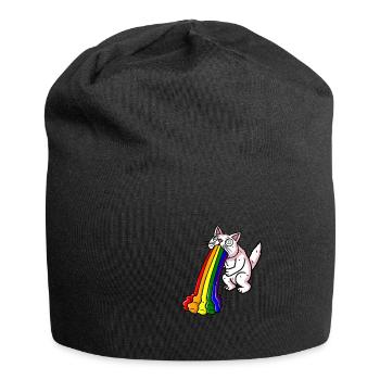 rainbow sarcasm cat nausea - Jersey Beanie - black - Front
