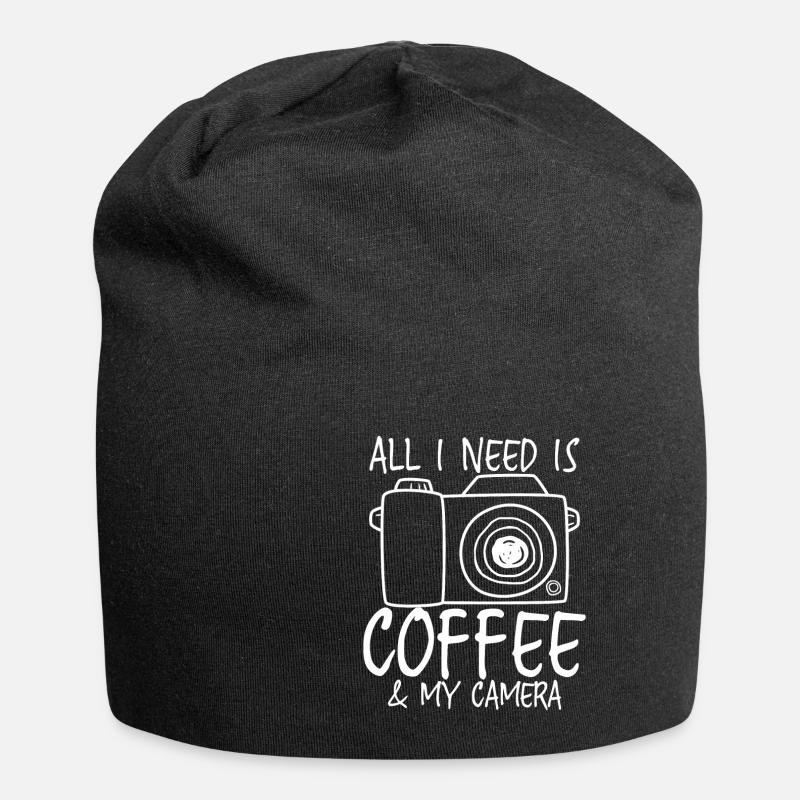 All I Need Is Coffee And My Camera Photograph - Jersey Beanie - black