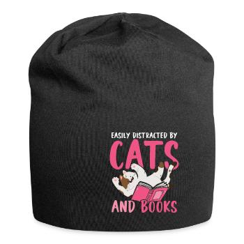 Easily Distracted By Cats And Books Cat Pet - Jersey Beanie - black - Front