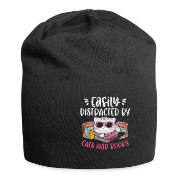 Easily Distracted By Cats And Books Cat Pet - Jersey Beanie - black - Front