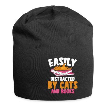 Easily Distracted By Cats And Books Cat Pet - Jersey Beanie - black - Front